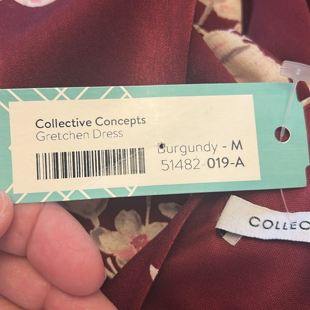 Collective Concepts Floral V-Neck Dress - Burgundy and Pink Size M New - Picture 9 of 10